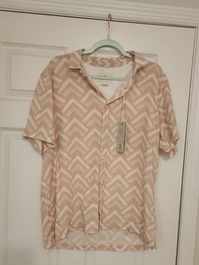 Folk Beige & White Chevron Short Sleeve Button-Down Shirt